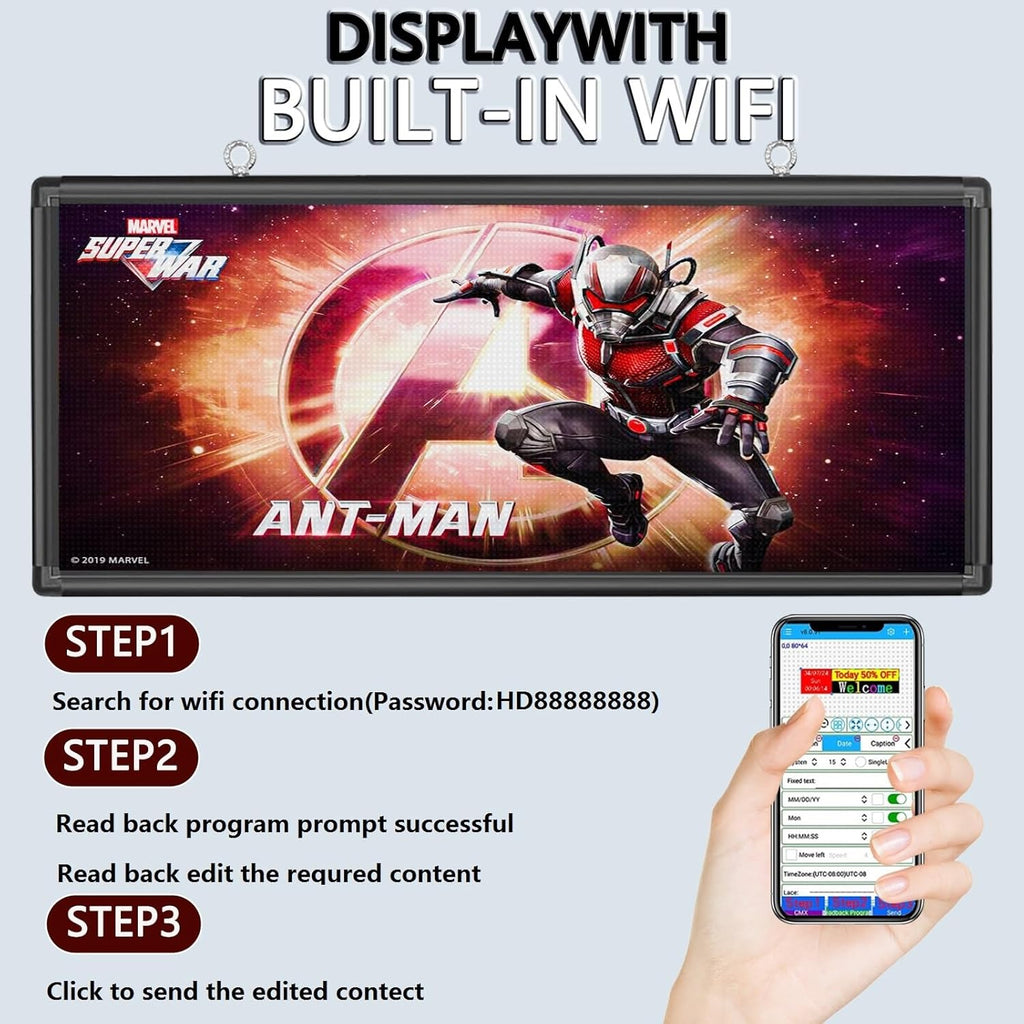 MNY Outdoor Scrolling Led Sign WIFI Programmable P6 40’’x18’’,High Brightness LED Digital Display Sign Custom Banner for Businesses Advertising,Support Scrolling Texts, Images and Video