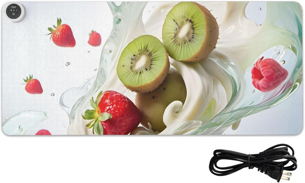 Large Heated Mouse Pad,Leather Desk Mat,31.5"x13",Hand Warmer Pads for Desk,Fruit(Red Cream)