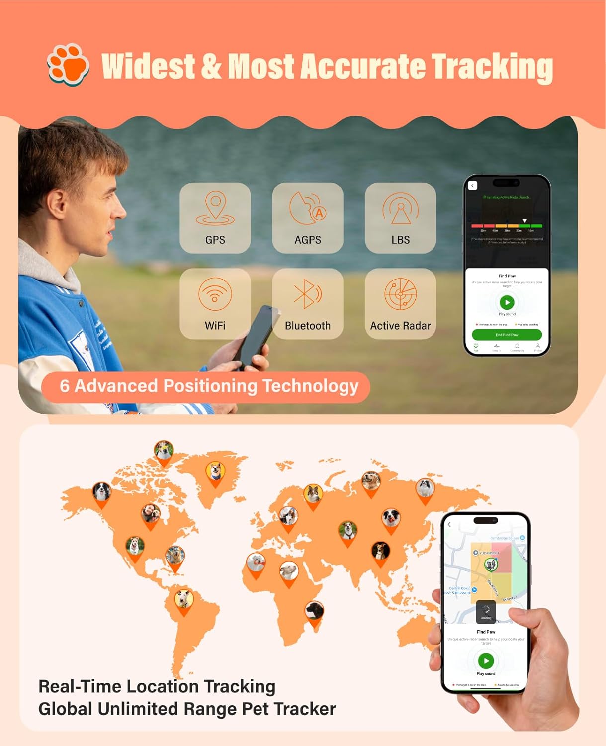 GlocalMe PetPhone for Dog and Cat, Support Play Music and Two-Way Call, Pet Community and AI Health Alerts, Real Time Tracking and Virtual Fence, Unlimited Range Pet GPS Tracker (Pink)