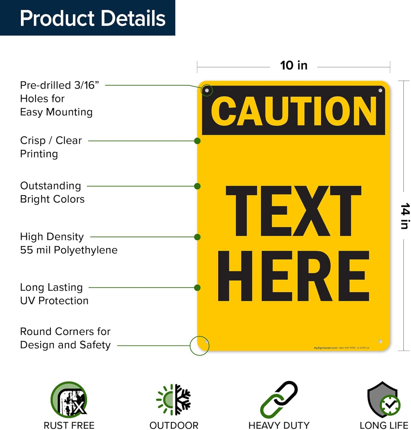 Custom Caution Sign, OSHA Sign, 10x14 Inches, 55 mil thick HDPE (high density polyethylene), Made in USA by My Sign Center