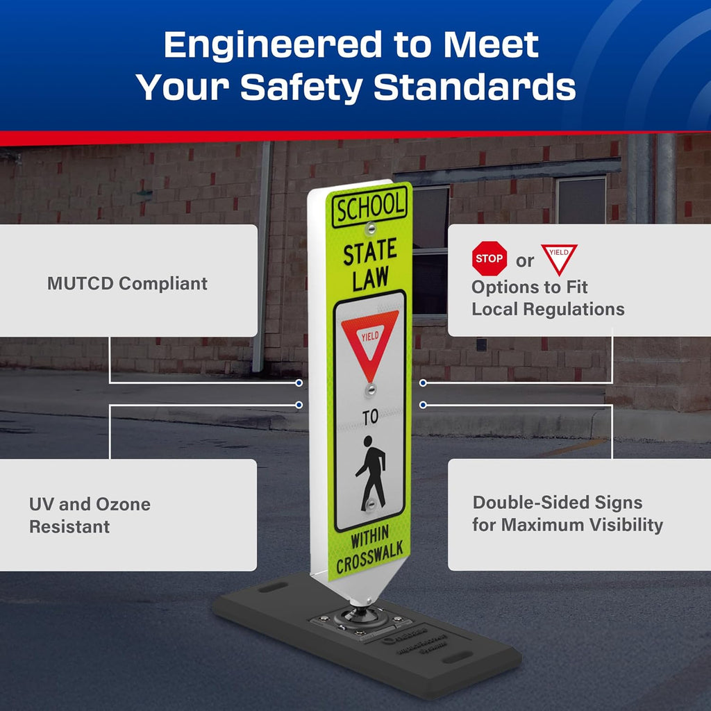 Impact Recovery - In-Street Pedestrian Crossing Signs - Street Sign - Road Safety School Yield Sign with Portable Base