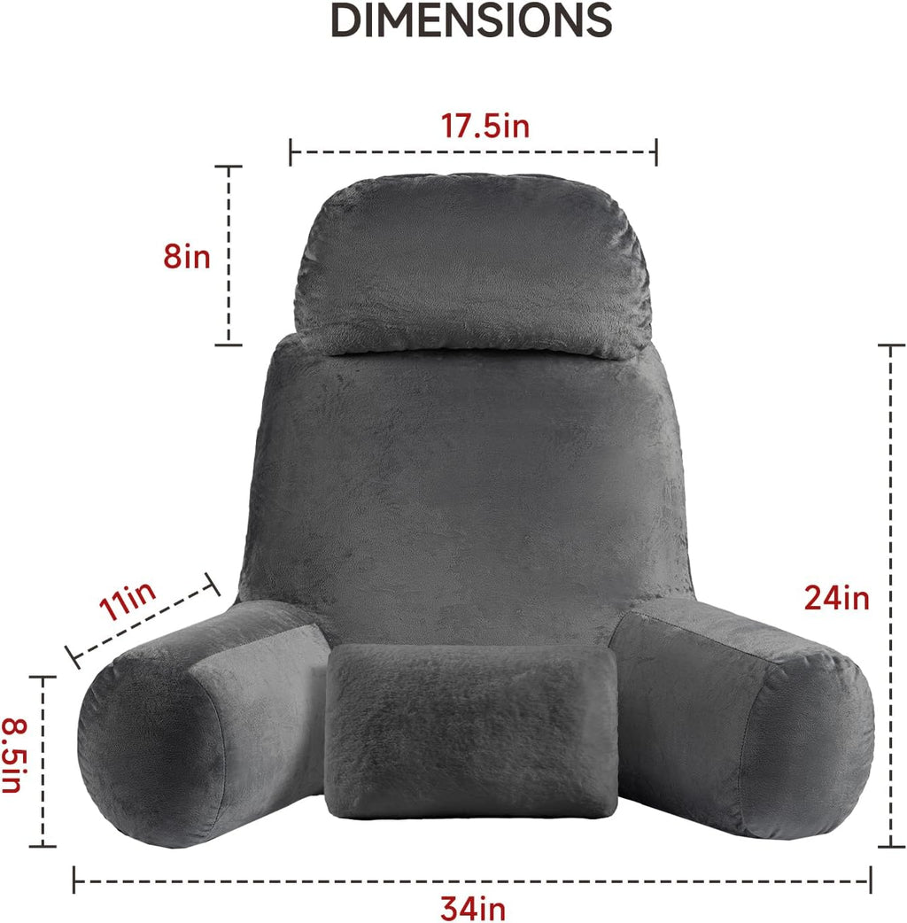 NOONTIDE Reading Pillow for Sitting up in Bed and Couch,32" X-Large Back Pillow for Adult & Teens with Soft Adjustable Neck Roll Backrest Pillow,Washable Cover,Watching TV/Gaming/Relaxing(Darkgrey)