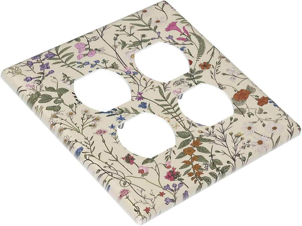 Decorative Outlet Covers Rustic Beige Wildflower Flowers 2 Gang Wall Plate Cover Double Duplex Receptacle Two Switch Light Switch Cover Plate Jumbo Dual Faceplate for Home Decor
