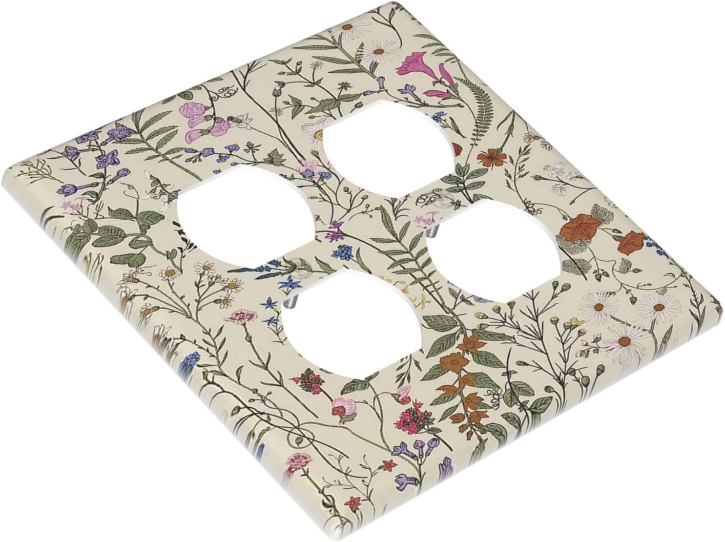 Decorative Outlet Covers Rustic Beige Wildflower Flowers 2 Gang Wall Plate Cover Double Duplex Receptacle Two Switch Light Switch Cover Plate Jumbo Dual Faceplate for Home Decor