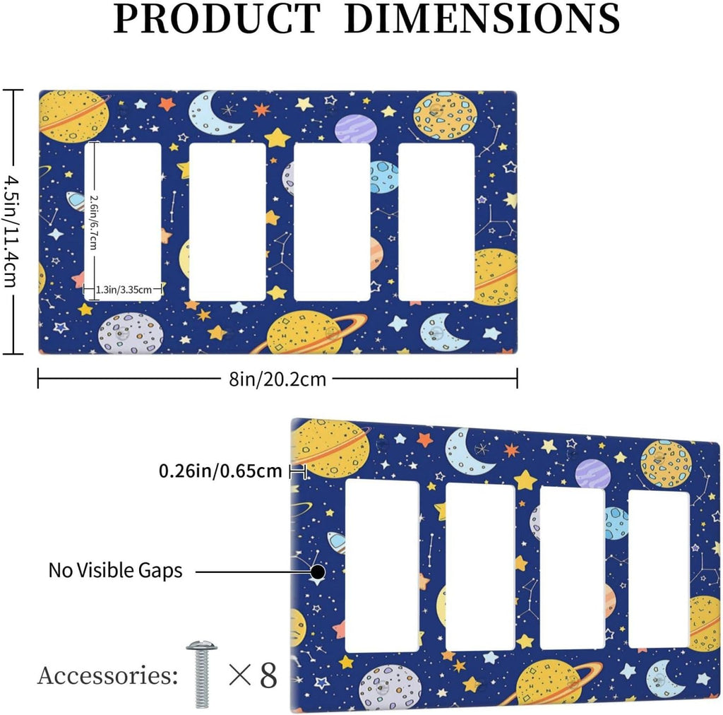 Stars Starry Night Sun Moon Planet Constellations Wallplates 4 Gang Quad Rocker Decorative Light Switch Covers Electrical GFCI Faceplate Switch Plate for Bedroom Bathroom Decor