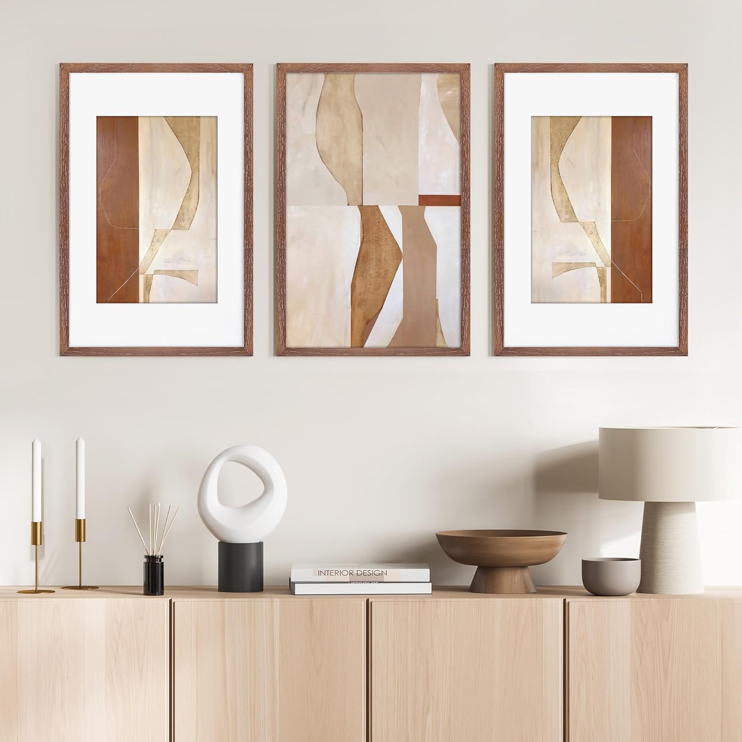 11x17 Picture Frame Set of 3, Solid Oak Wood 11 x 17 Frames with Tempered Glass, 11x17 Frame Matted to 8x12, Rustic Wooden 11 by 17 Poster Frames for Wall