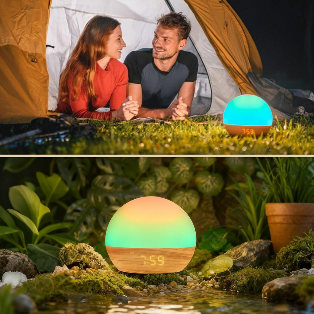 Stillstorm Sunrise Alarm Clock, Sound Machine, Wood Grain Dimmable Night Light for Heavy Sleepers, White Noise Machine for Baby, Dual Alarm Function 30 Sleep Sounds, Wake Up Light with 17 Effects