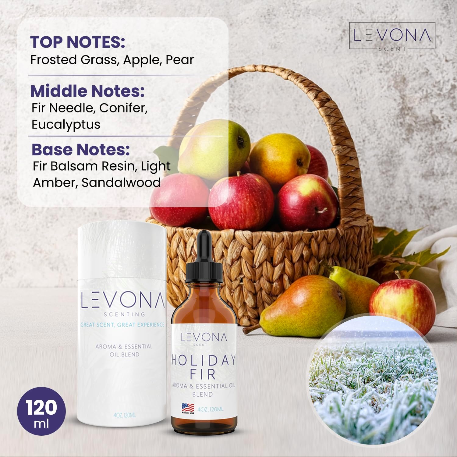 Levona Scent Christmas Essential Oils for Diffuser: Holiday Fir Essential Oil for Diffusers for Home - Essential Oils with Notes of Sandalwood & Amber Oil - Winter Fir and Balsam Fragrance - 120Ml
