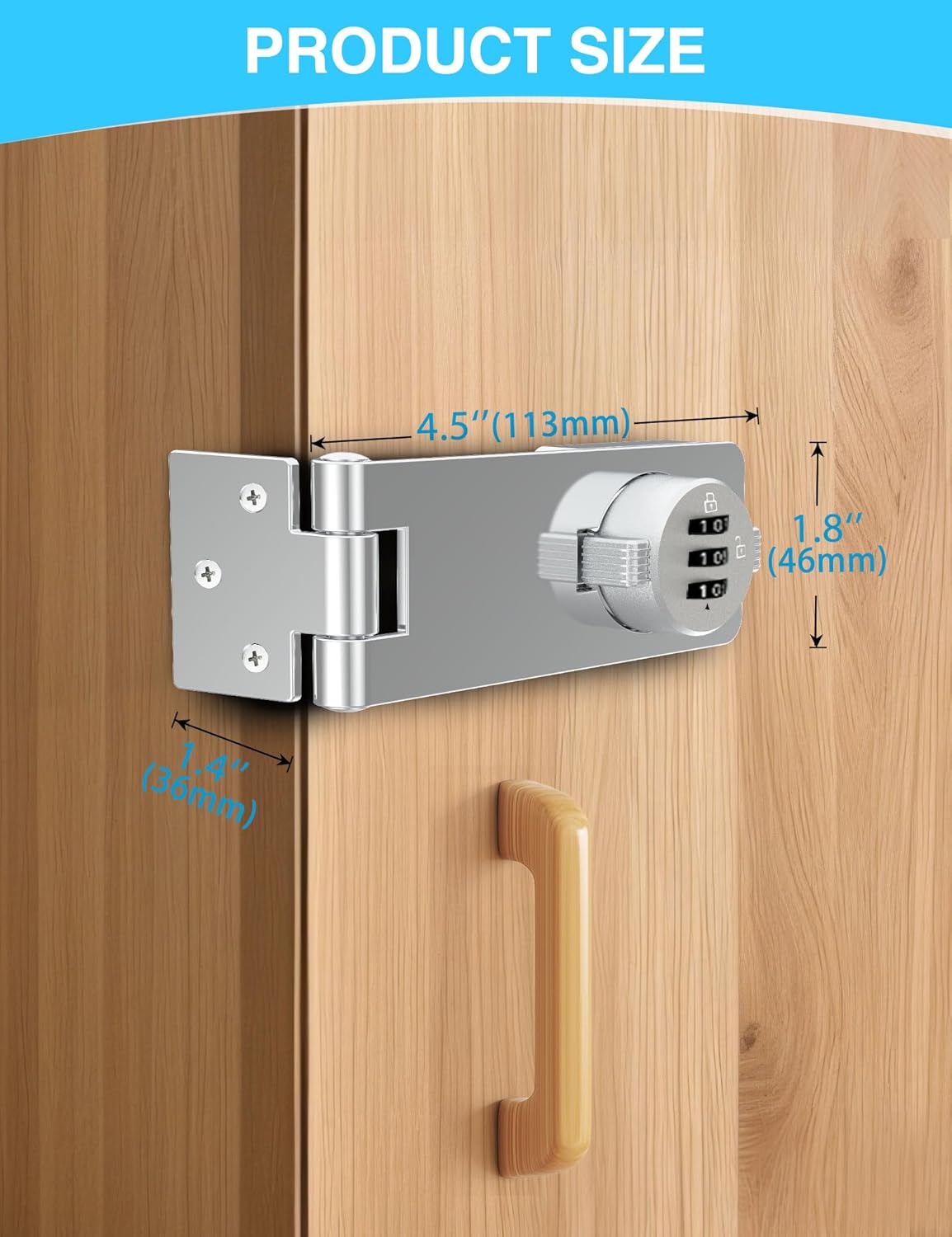 Keyless Cabinet Combination Lock 3-Digit Password Twist Knob Hasp Latch Durable Zinc Alloy Keyless Lock for Doors, Cabinets,Drawers, Closets & Fences (2 Pack, Silver)