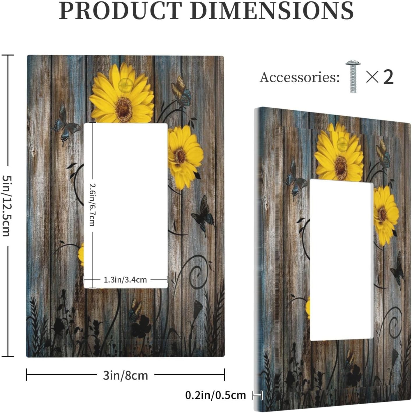 Rustic Barn Sunflower Wooden Daisy Flower Plank Decorative Outlet Covers 1 Gang Single Rocker Light Switch Cover Plate Wall Plates GFCI Faceplate for Farmhouse Home Decor