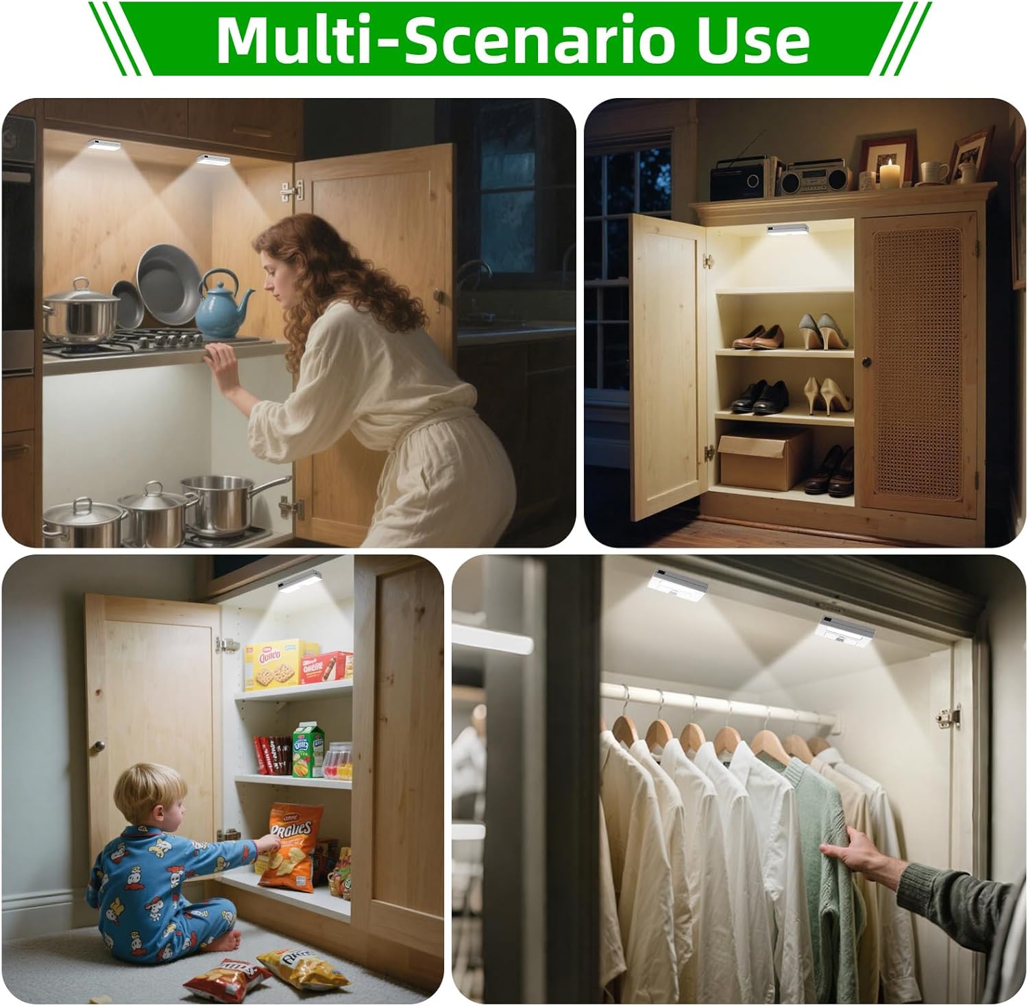 Drawer Lights When Open, 6-Pack Closet Lights Battery Operated with Door Sensor, Cabinet Lights When Open for Drawer, Pantry, Kitchen, Gun Safe, Wardrobe