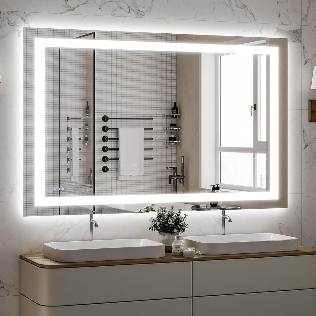 VooBang Bathroom Mirror with Lights 36 x 55 inches - 3 Adjustable Lighting Modes LED Bathroom Vanity Mirror, Anti-Fog, Memory Function, Tempered Glass, Wall Mounted Horizontally Vertically