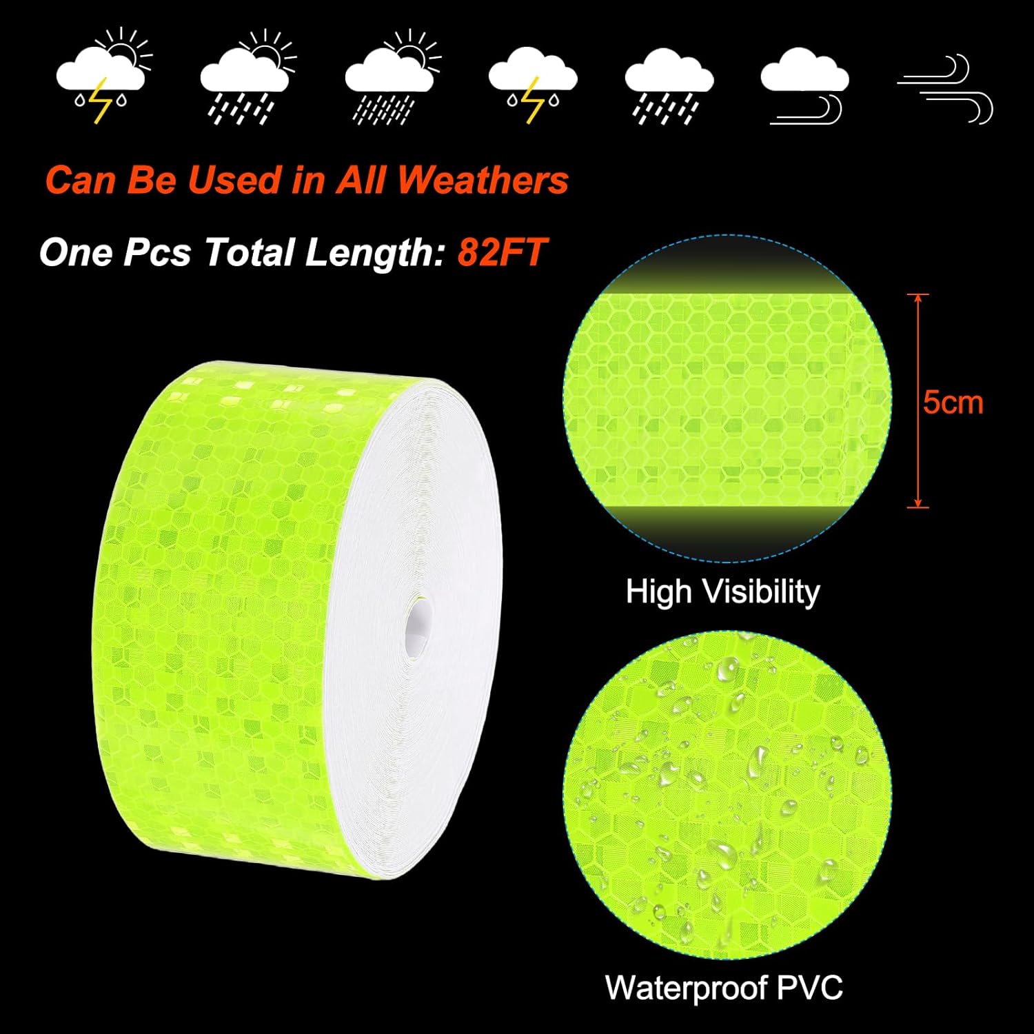 PATIKIL 2 Inch x 82 ft Reflective Tape, 1 Roll Waterproof Self Adhesive High Visibility Caution Warning Safety Tape Reflector with Scraper for Trucks Trailers Cars, Bright Green