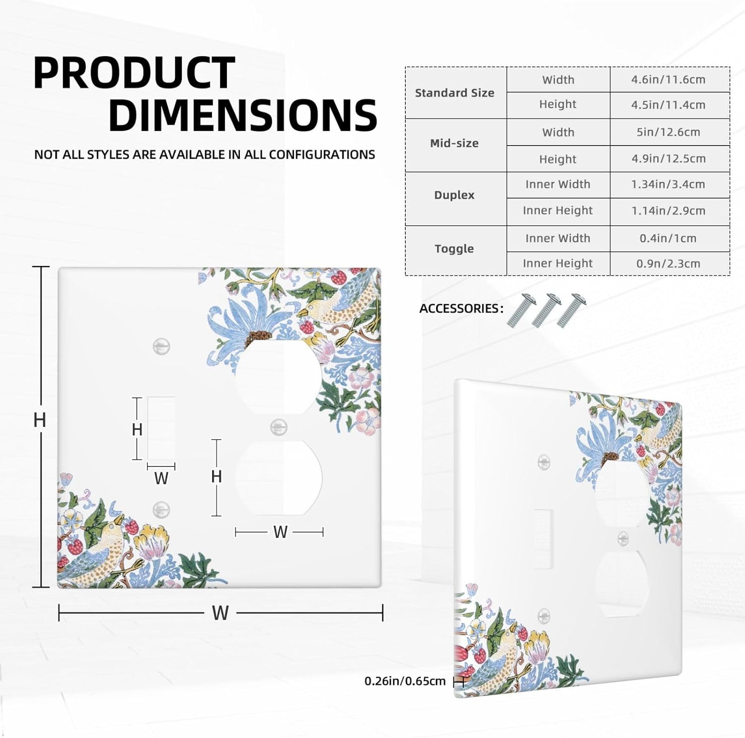 Decorative Outlet Covers Retro Morris Strawberry Rustic Plant Bird 2 Gang Wall Plate Cover Single Toggle Duplex Combo Two Switch Light Switch Cover Plate Jumbo Faceplate