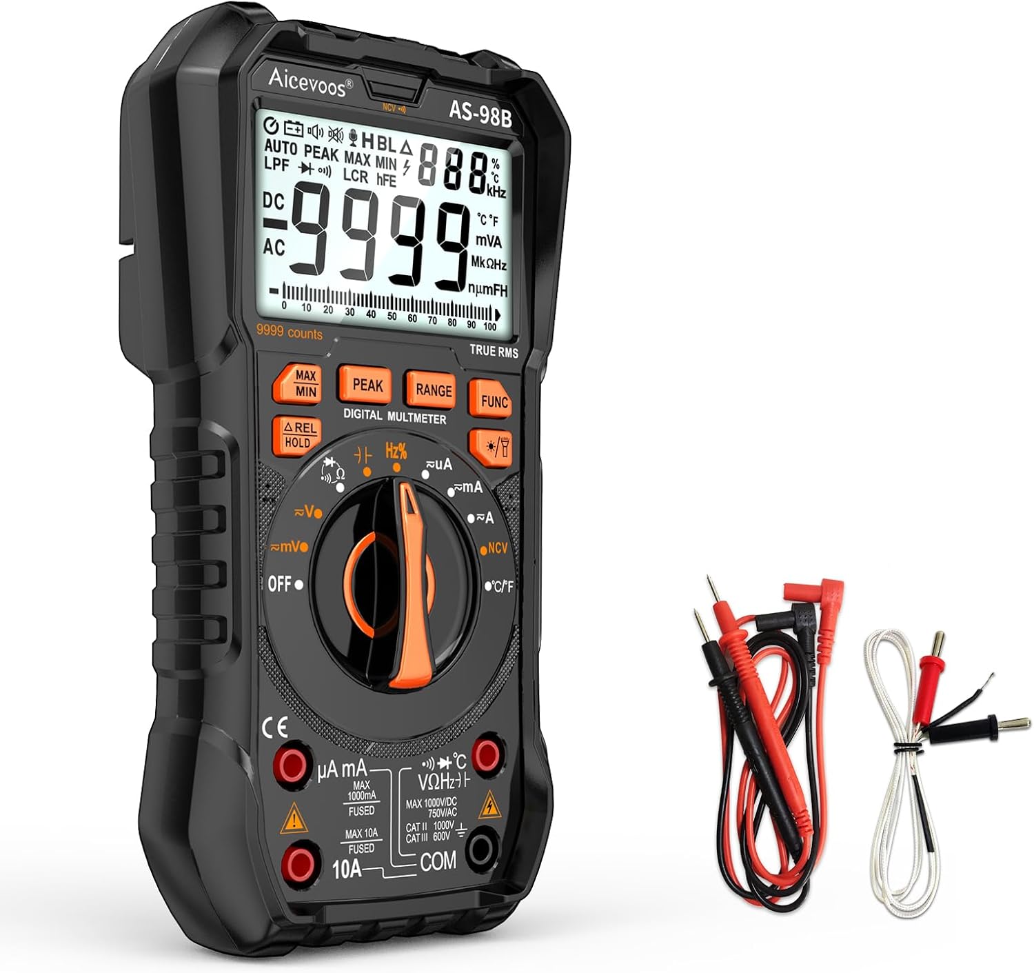 Multimeter Digital Multimeter, 9999 Counts DC AC Voltmeter and Ohm Volt Amp Tester, Auto-Ranging Fast Accurately Measures Voltage Current (DC/AC Current)