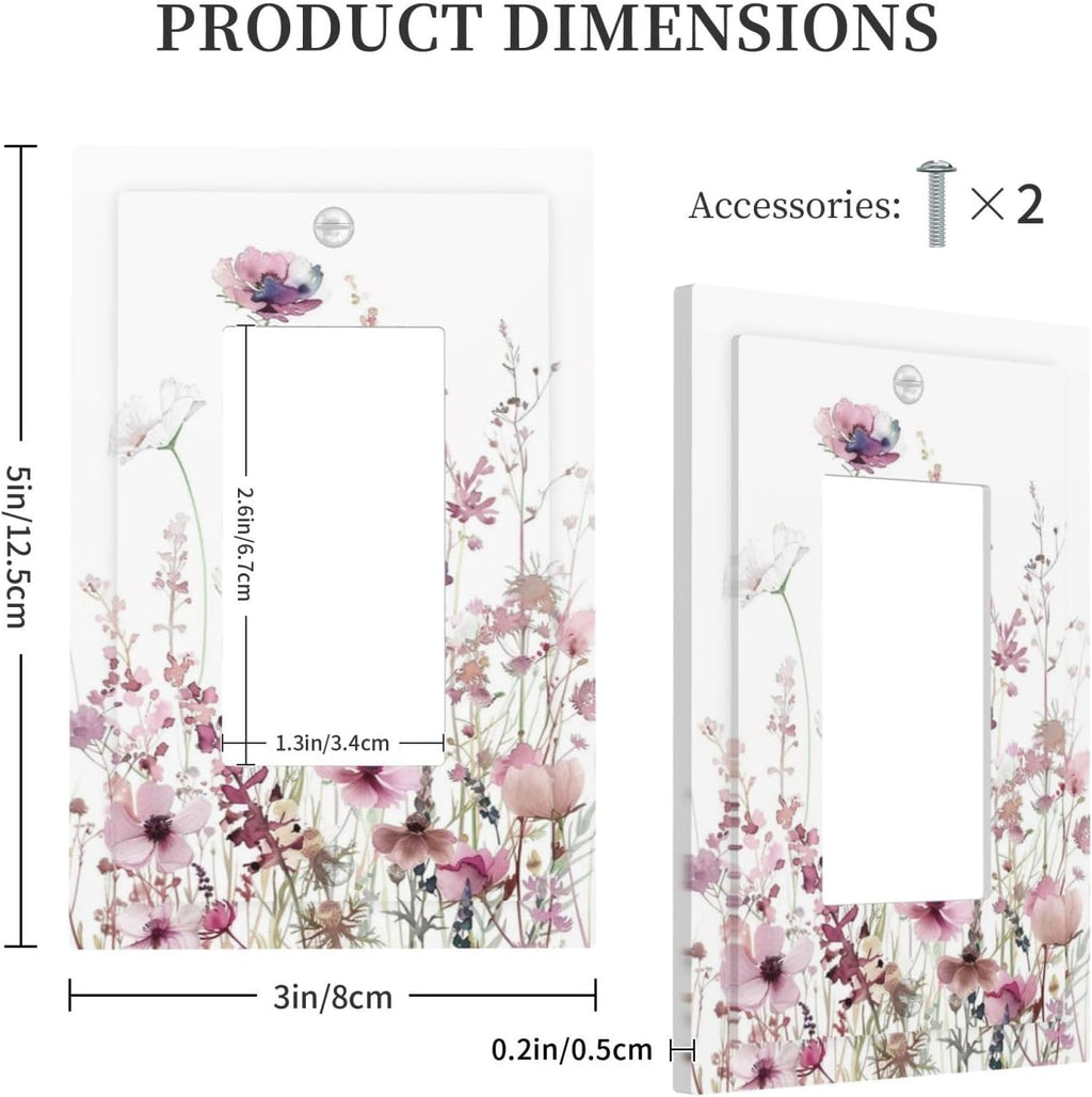 Floral Pink Watercolor Wildflowers Plant Flower Decorative Outlet Covers 1 Gang Single Rocker Light Switch Cover Plate Wall Plates GFCI Faceplate for Bedroom Living Room Decor