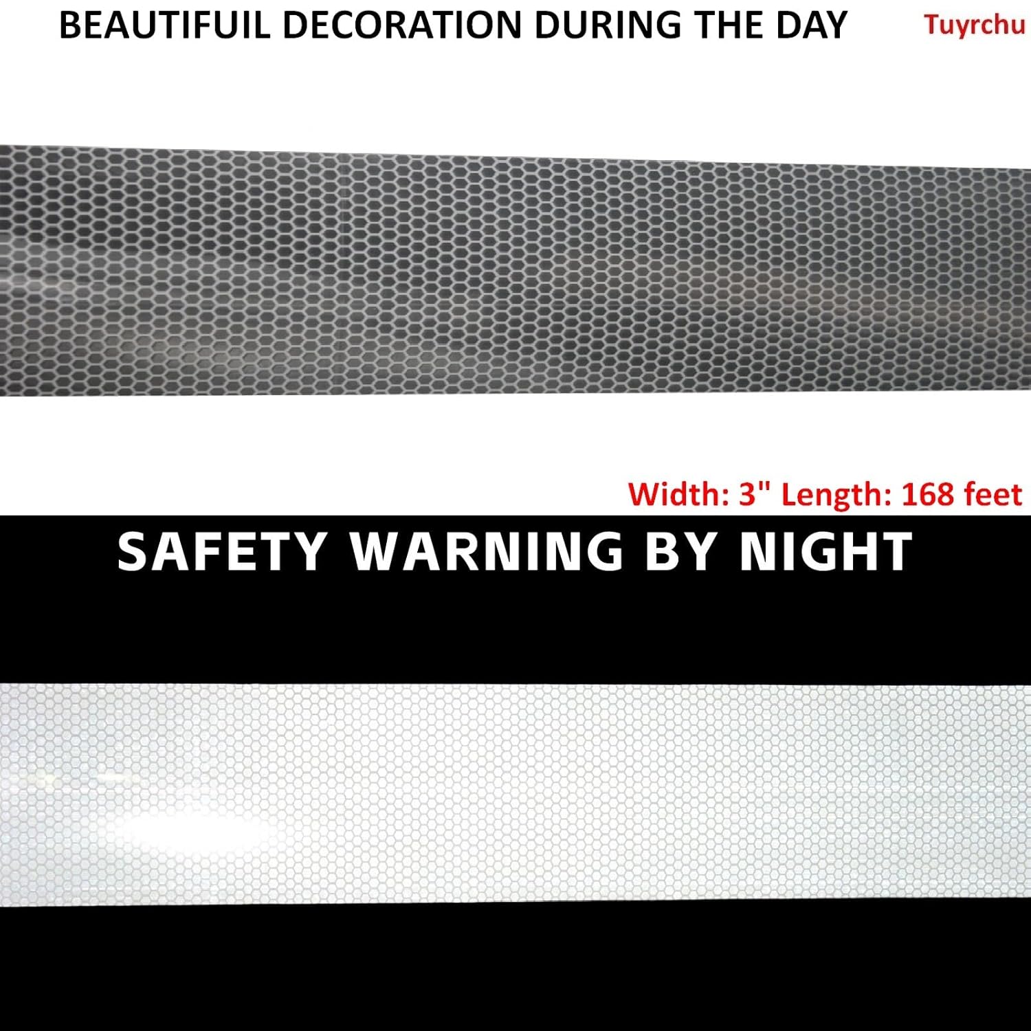 Non Fading Reflective Tape Silver Outdoor Waterproof 3 inch Wide, High Visibility Warning Industrial Marking Tape, Safety Stickers (168 feet)