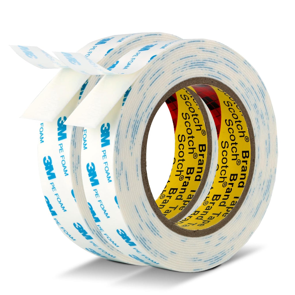 Double Sided Tape Strong Foam Tape 1" x 18Ft Made of 3M Heavy Duty Mounting Tape Waterproof PE Foam Adhesive Strips for Posters Alarm Sensors Window Shades and Other Home Office Deco (Pack of 2)