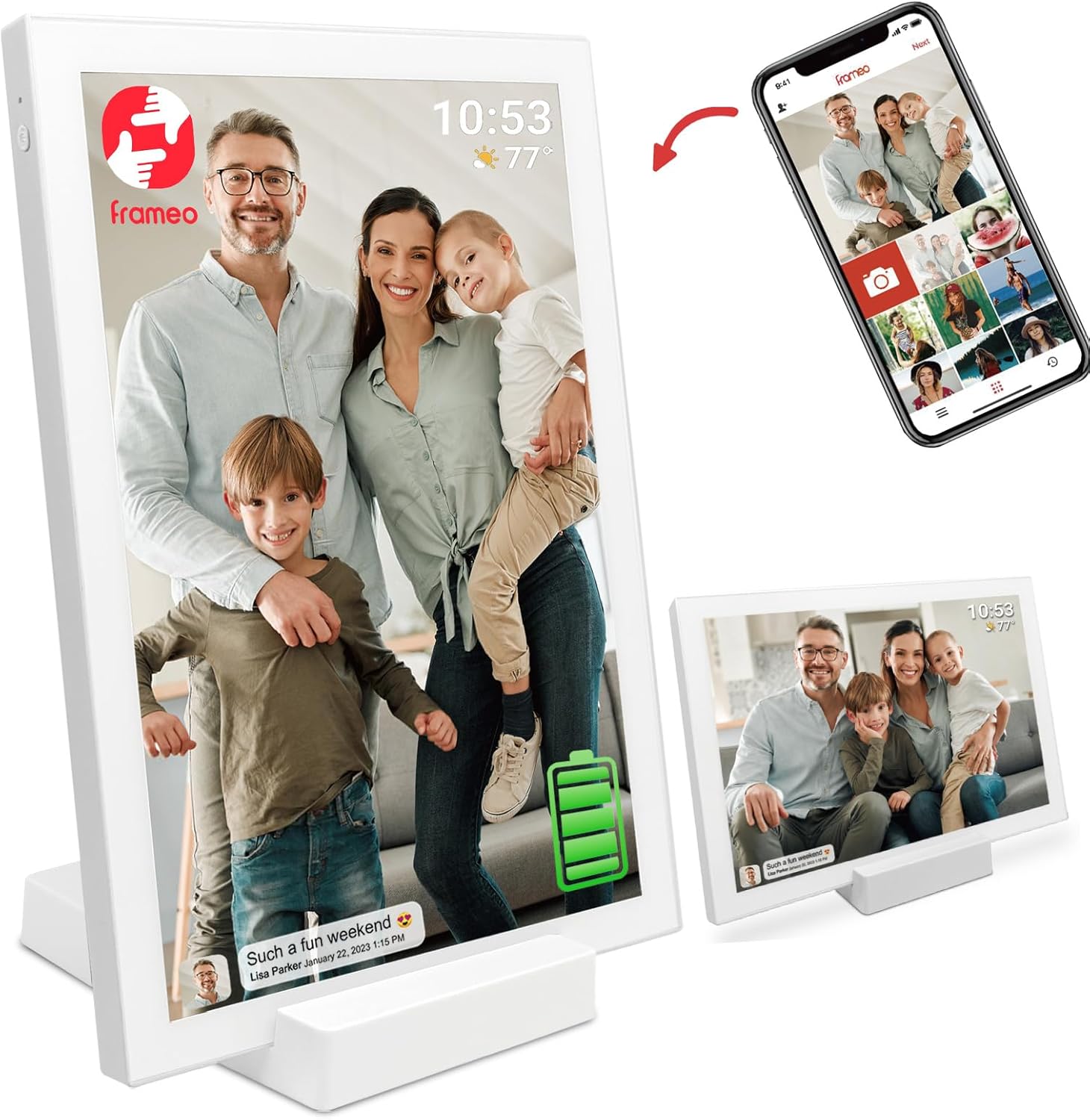 FRAMEO 10.1 Inch WiFi Digital Photo Frame with 5000mAh Battery,1280x800 HD IPS LCD Touch Screen,Auto-Rotate Portrait and Landscape,32GB Storage,Share Moments Instantly via Frameo App from Anywhere