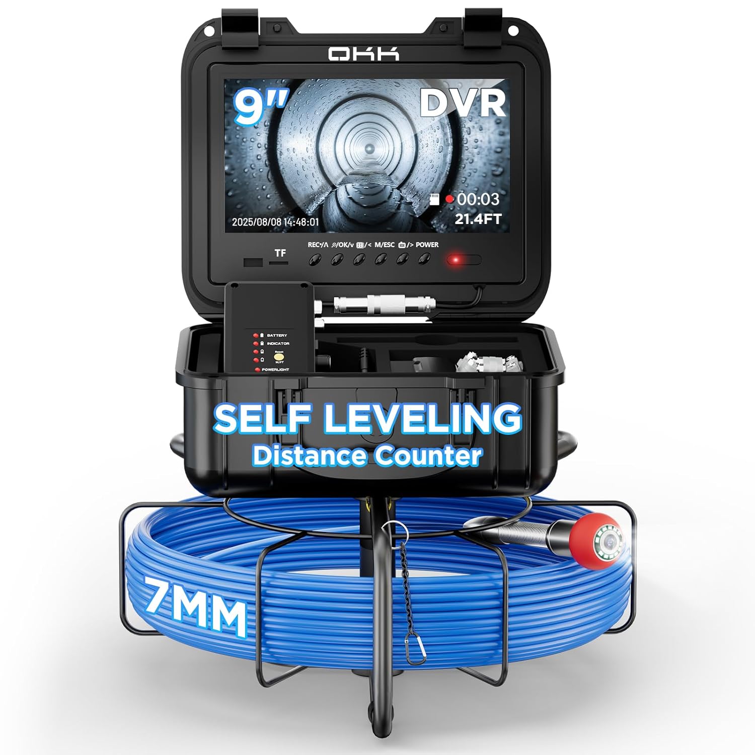 Sewer Camera, Self-Leveling Drain Camera with 7mm Thicker Cable, 100ft/30M Range, 9" 1080P HD Monitor, IP68 Waterproof for Pipe Inspection, DVR Snake Cam with Distance Counter & 32GB Card