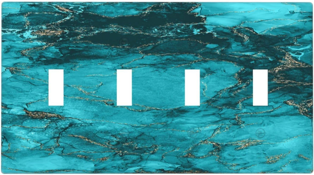 Decorative Light Switch Plate Covers Modern Abstract Turquoise Blue Marble Texture 4 Gang Artistic Wall Plate Unique Quad Toggle Light Switch Covers for Bathroom Home Decor