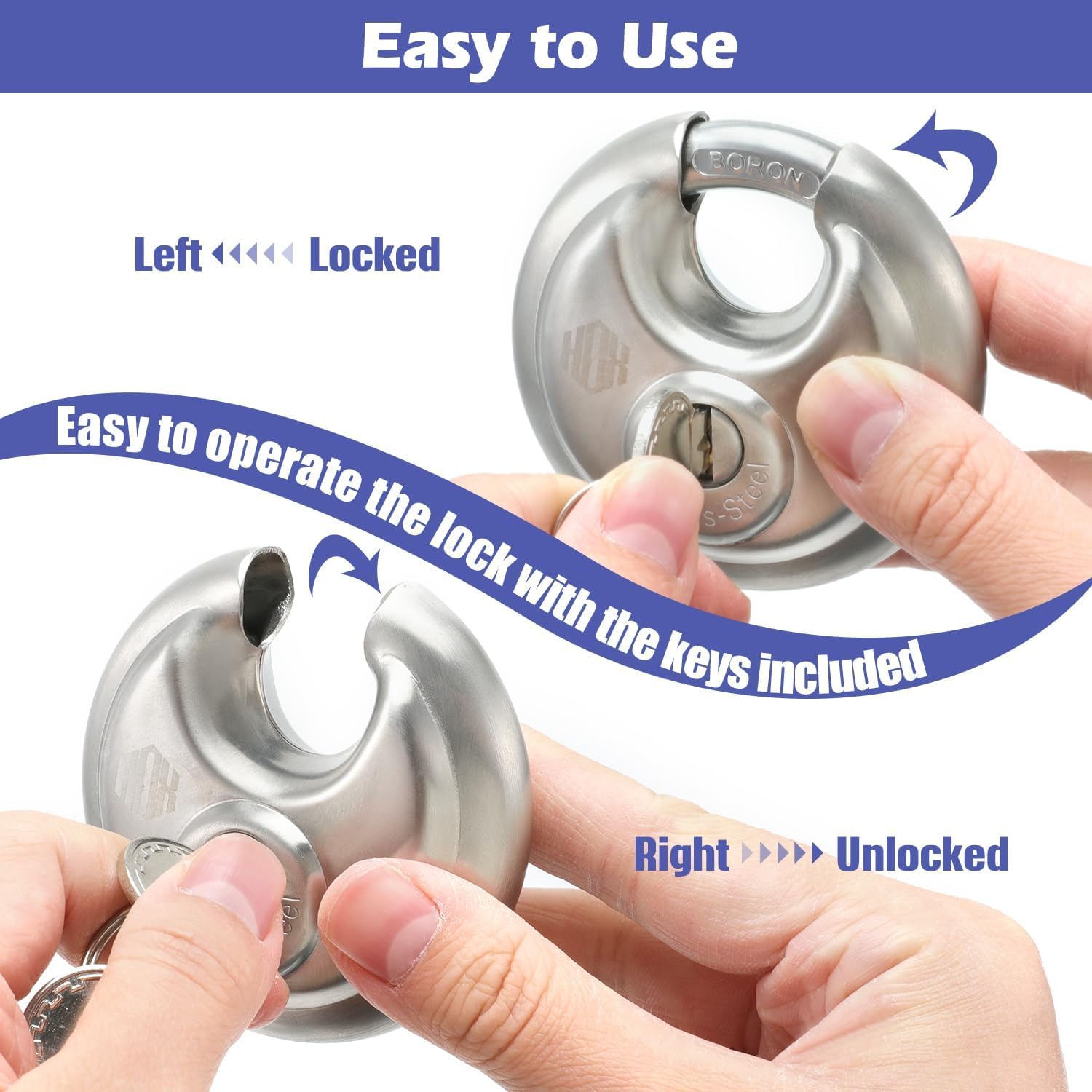 Heavy Duty Padlock with Key – 70mm Stainless Steel Commercial Discus Keyed Lock, High Security, 8 Pack