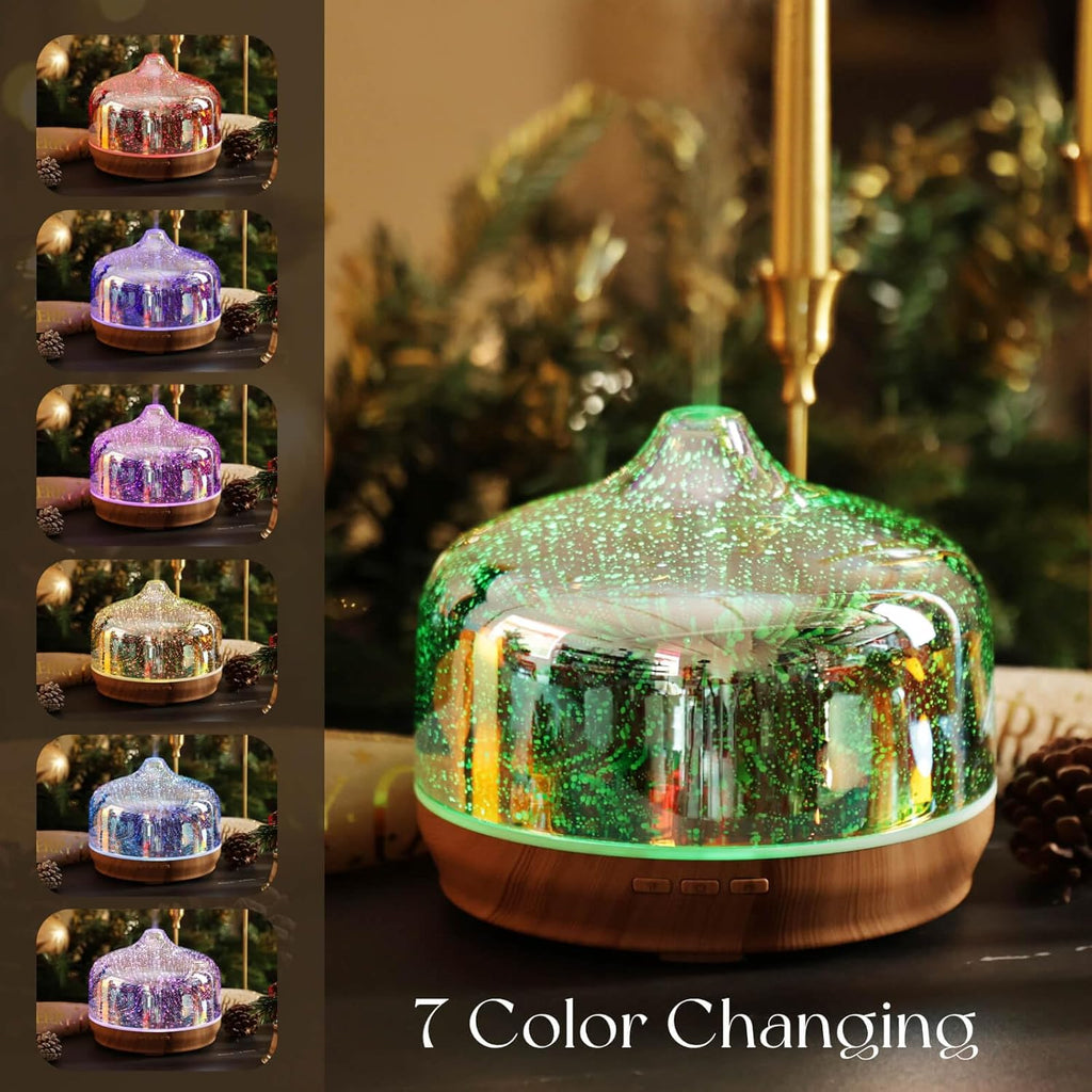 Porseme 500ml Essential Oil Diffuser 3D Glass Aromatherapy Ultrasonic Humidifier - Auto Shut-Off, BPA Free for Home Hotel Yoga Gift