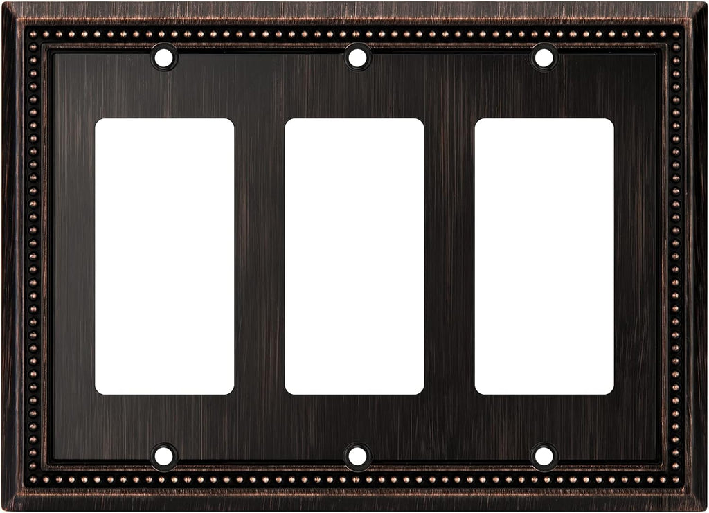 Henne Bery Sunken Pearls Heavy Duty Decorative Wall Plate Switch Plate Outlet Cover (Triple Decorator, Aged Bronze)