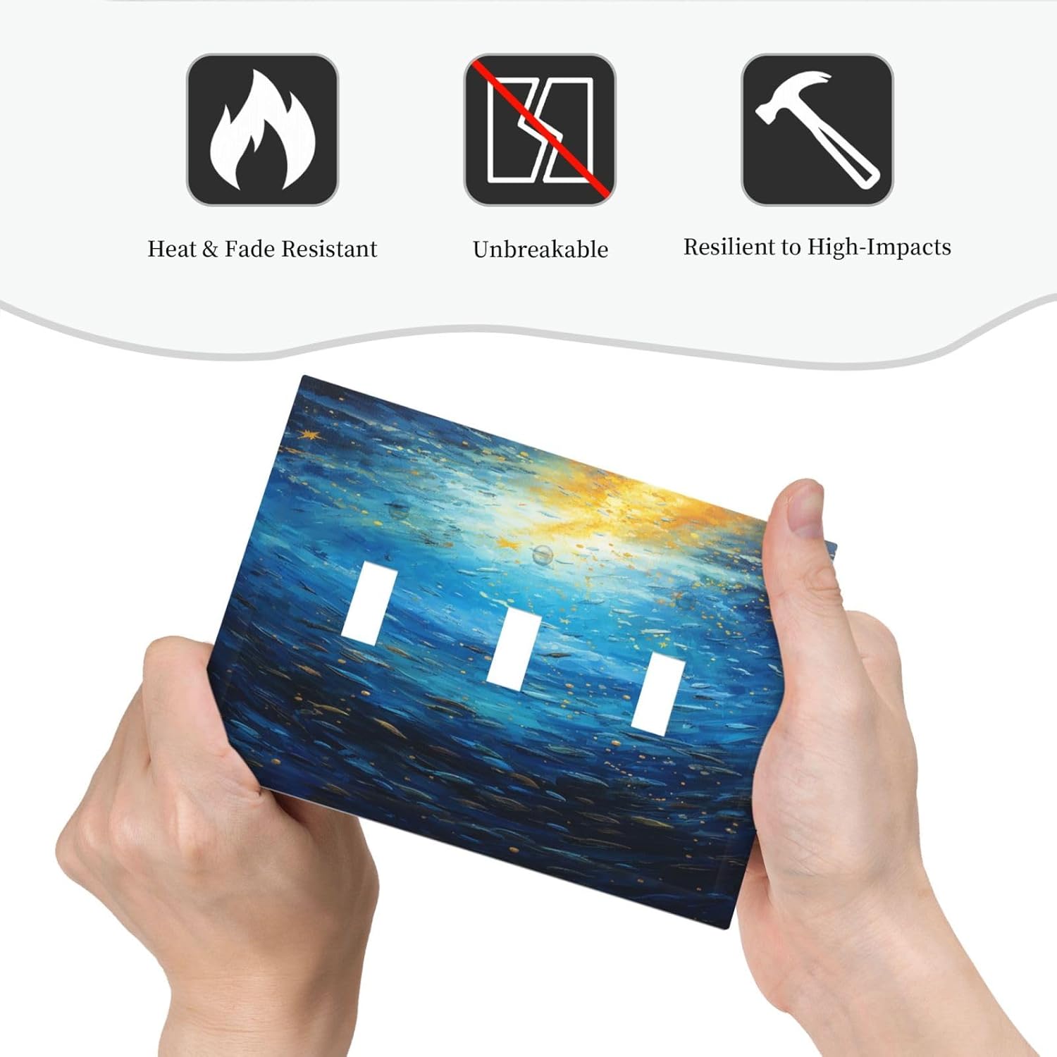 Decorative Switch Plates Dream Ocean Underwater World Fish Shoal 3 Gang Wall Plate Faceplate Triple Toggle Light Switch Cover Electrical Wall Panels for Kids room Nursery Decor