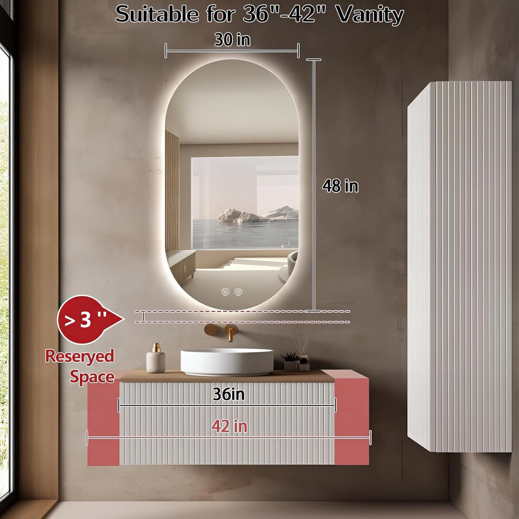 48" x 30" Oval LED Mirror for Bathroom, Backlit Vanity Mirror with Lights, Frameless Smart Wall Mirror, 3 Colors Stepless Dimmable, Anti-Fog, Shatterproof, Memory, CRI95+(Horizontal/Vertical)