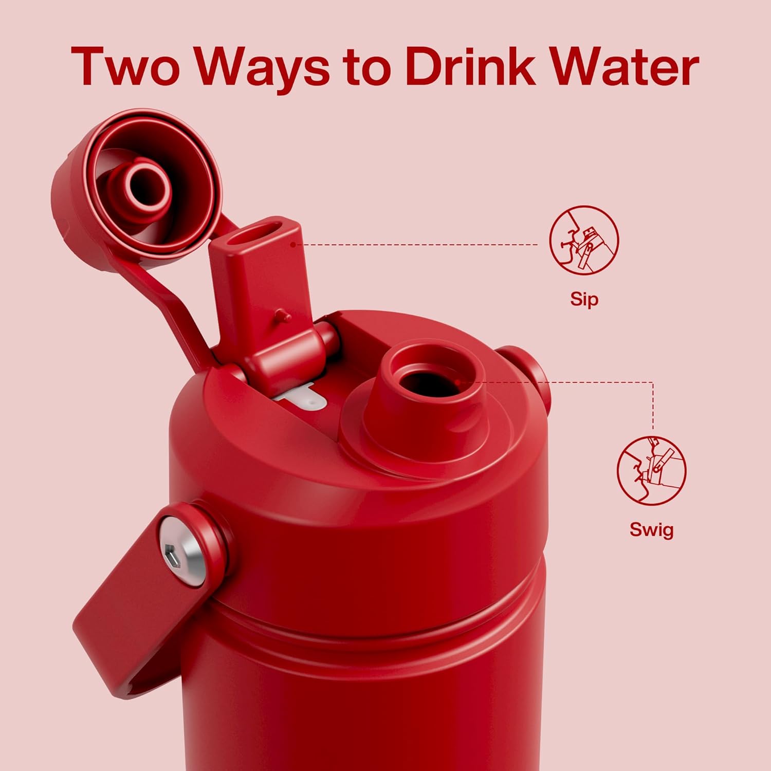 Kids Insualated Water Bottle with Straw - 12oz Stainless Steel Water Bottle with Dual Spouts, Leak-Proof, BPA-Free, Double Wall Vacuum Keeps Cold for 24 Hours for Sports, Travel (Medium Carmine)
