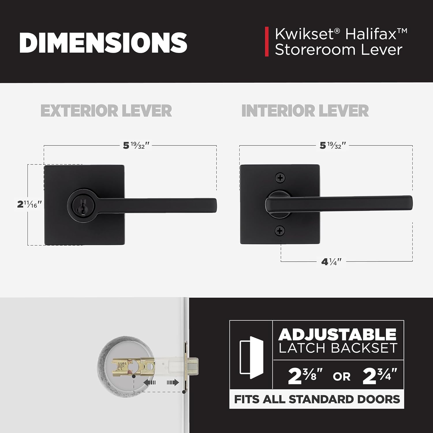 Kwikset Halifax Keyed Storeroom Entry Door Handle with Lock and Key, Secure Keyed Reversible Lever Exterior, Front Entrance and Bedrooms, Matte Black, Pick Resistant SMT Rekey Security and Microban