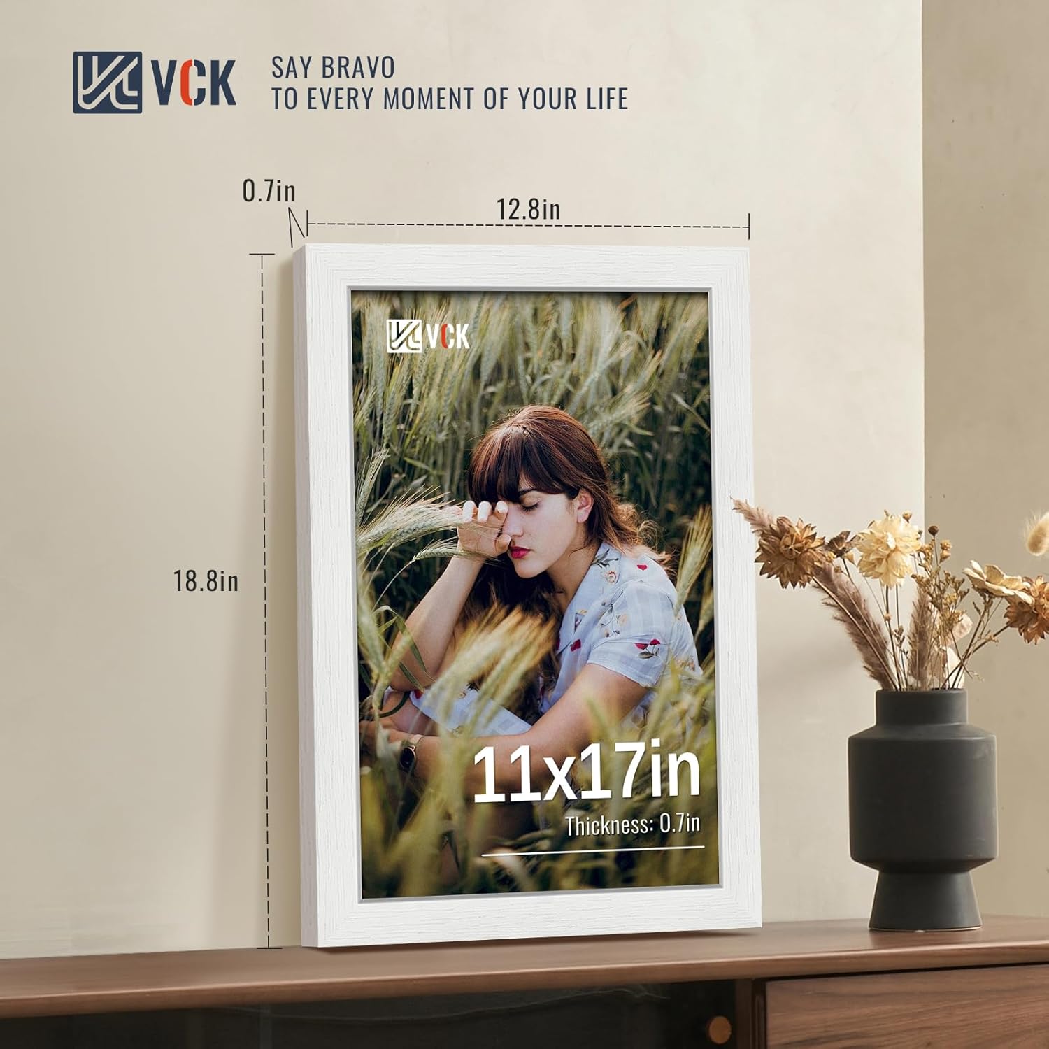 VCK 11x17 Picture Frames white Set of 6, Wide Border Wood Poster Frame, Multi-Directional Display Family Photos, Office Prints, Studio/Gallery Artwork, Woodgrain Series, Wall Hanging