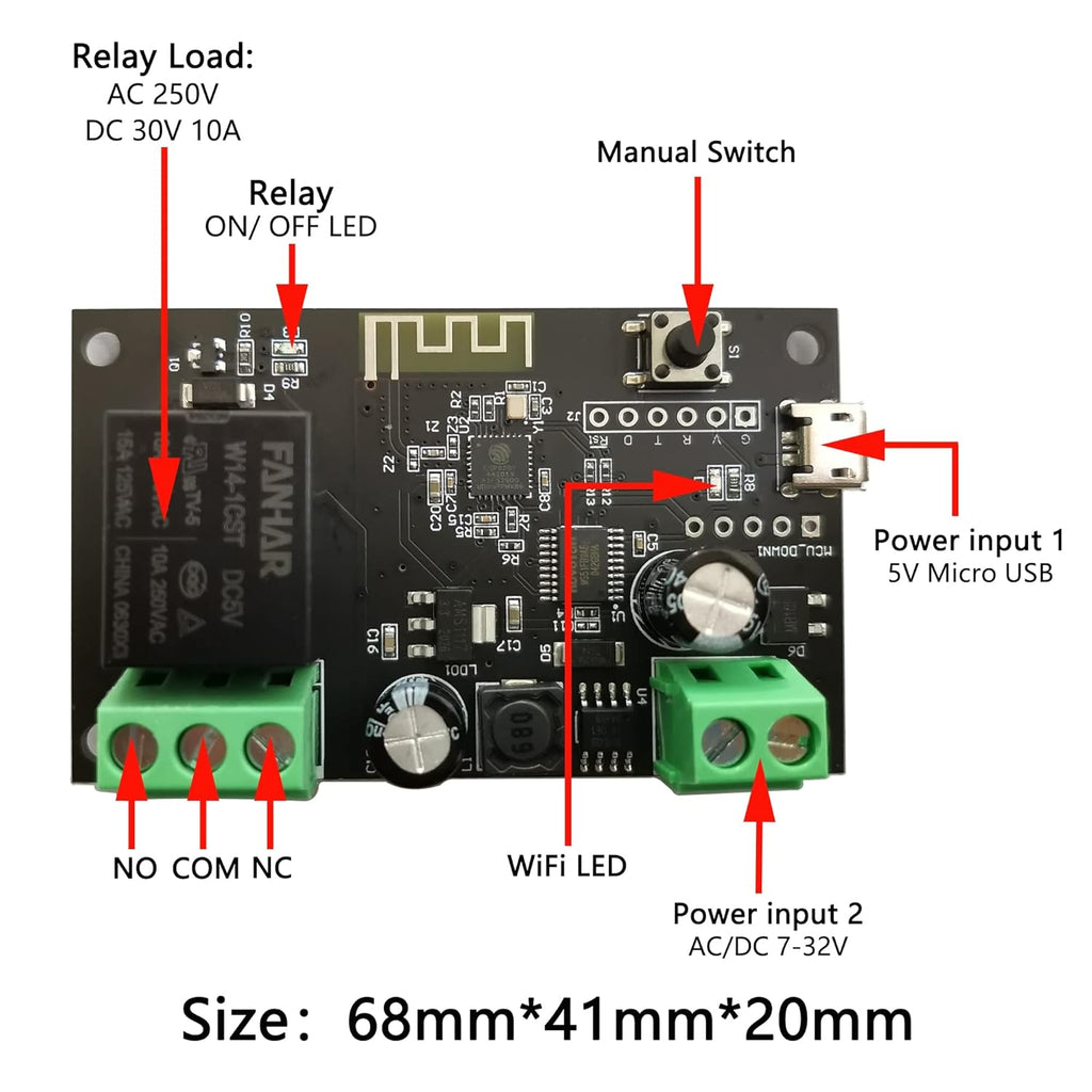 Jane Eyre WiFi Wireless Smart Switch Relay Module Jog Self-Locking Switch Module DIY Smart Home Compatible with TUYA/Smart Life App(1CH)