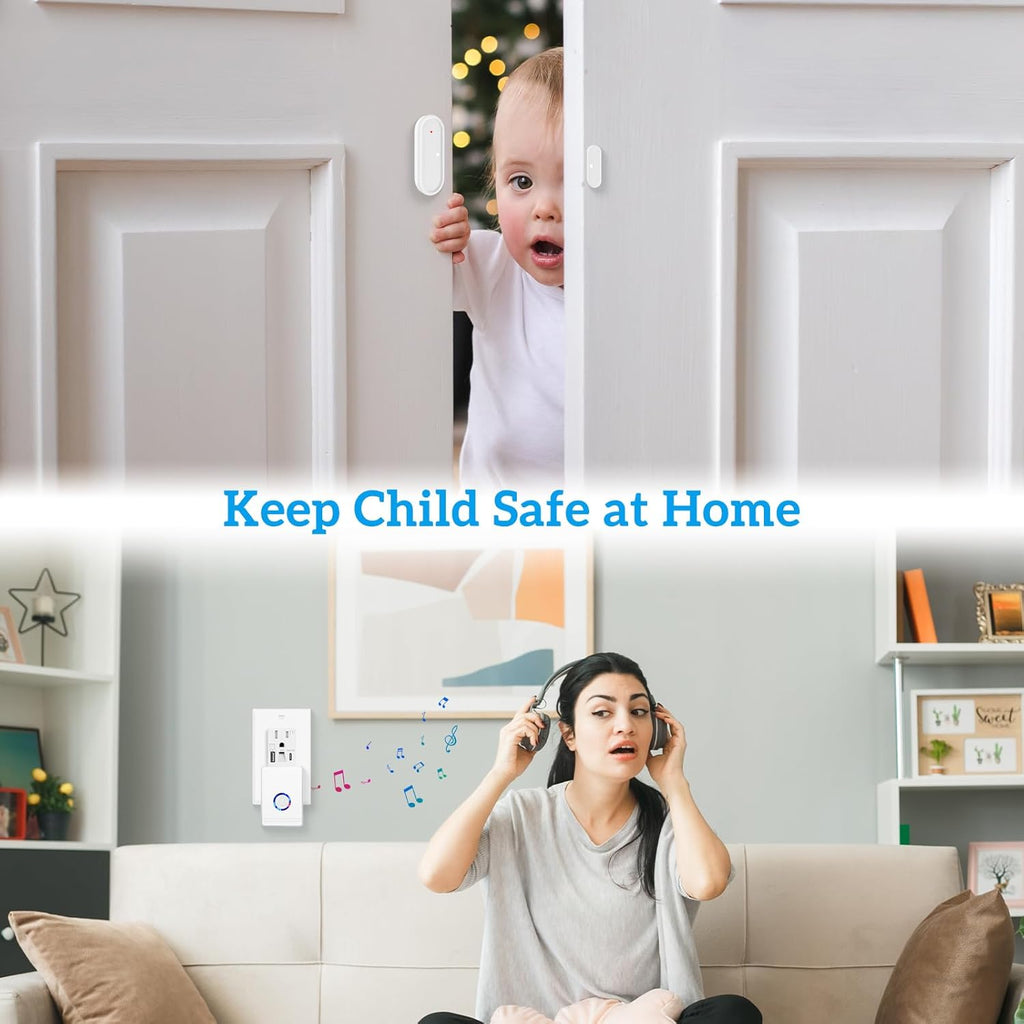 Greencycle Door Chime, Wireless Door Open Contact Sensor Alarm,Plug-in Doorbell, 1300 FT Range, 48 Chimes, 5 Volume Levels, Alert for Business/Store/Home/Office When Entering, LED Night Light