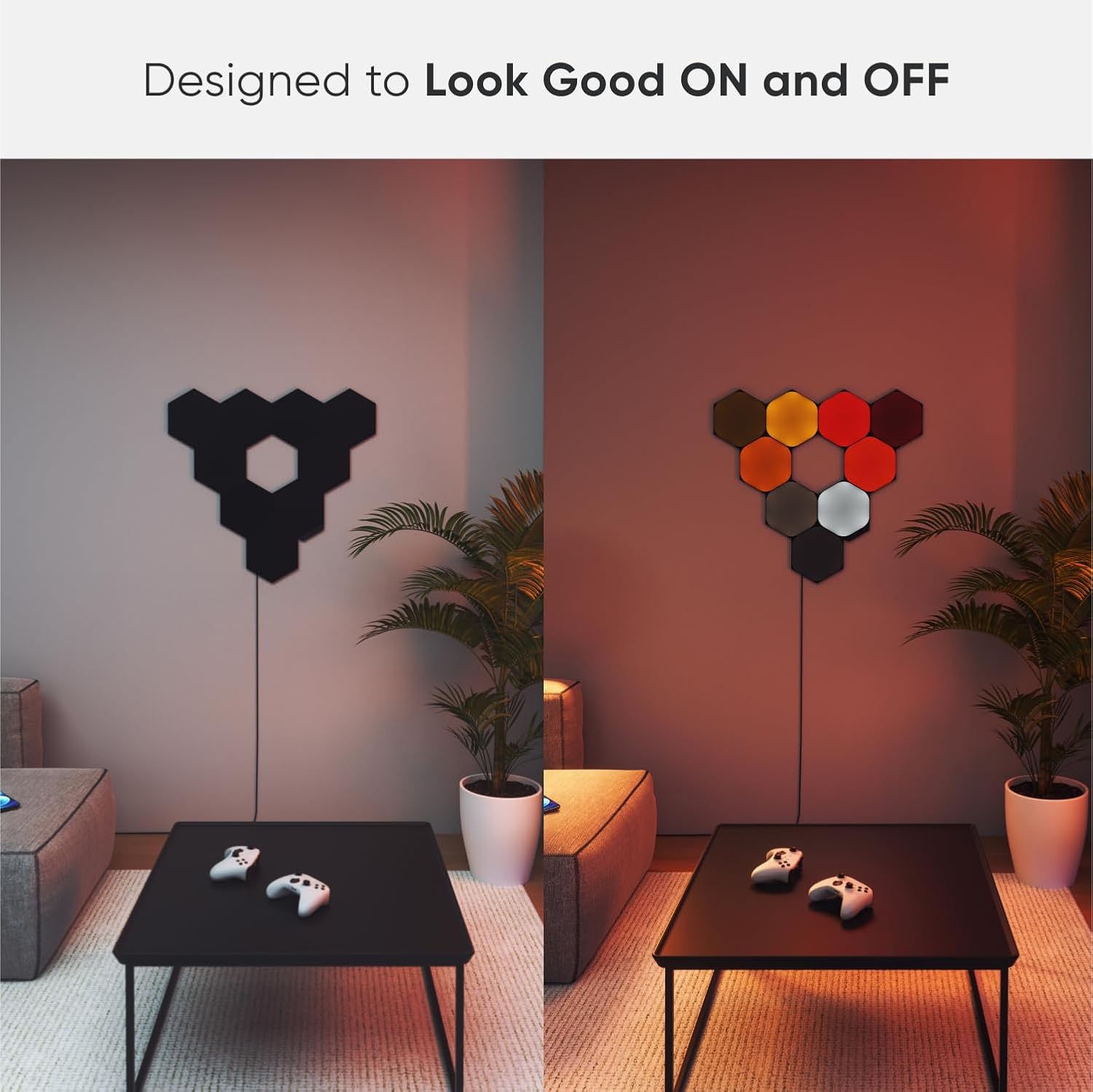 Nanoleaf Shapes LED Wall Lights, RGBW Smart Wall Panels with 16M+ Color, Compatible with Alexa & Google Assistant, Music Sync, DIY Gaming Light for Home Decor (Black Hexagons Smarter Kit 9 Pack)