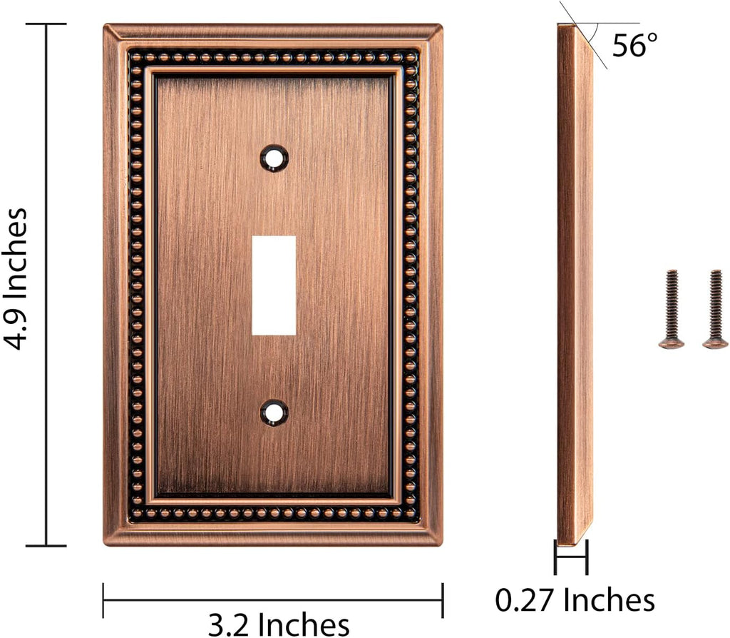 Henne Bery Sunken Pearls Heavy Duty Decorative Wall Plate Switch Plate Outlet Cover (Single Toggle, 3 Pack, Antique Copper)