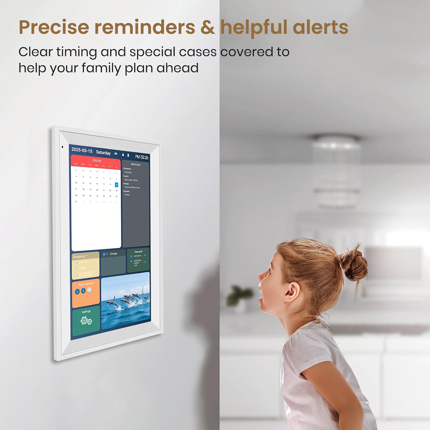 15.6 inch Wall Planner Digital Calendar & Chore Chart, Smart Tablet Touchscreen Interactive Display for Family Schedules, Great for Organizing Your Tasks