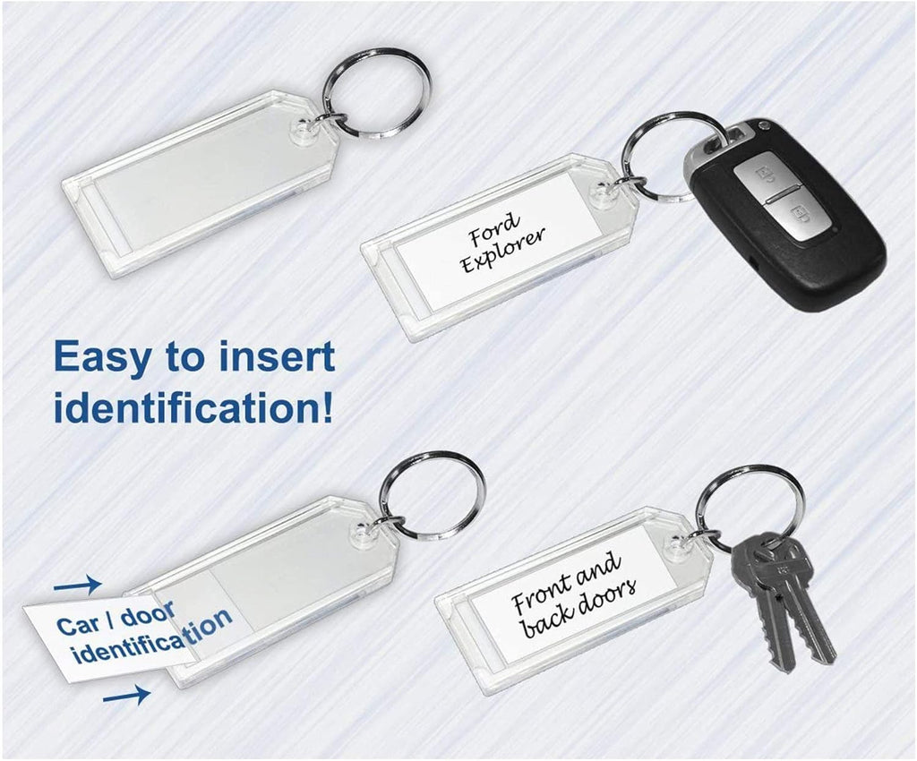 Premium Key Tag 3” Slip-Slot Plastic Heavy Duty (Clear Crystal Color) (36 Pack) (Label and Ring included) (Made in USA)