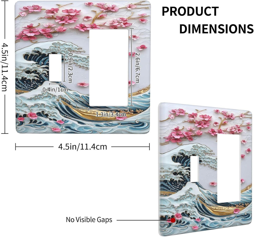 Outlet Covers The Great Wave Off Kanagawa With Sakura 1 Toggle 1 Rocker Combination Decorative Wall Plate Electrical Switch Plates Light Switch Cover Plate for Bedroom Bathroom Decor