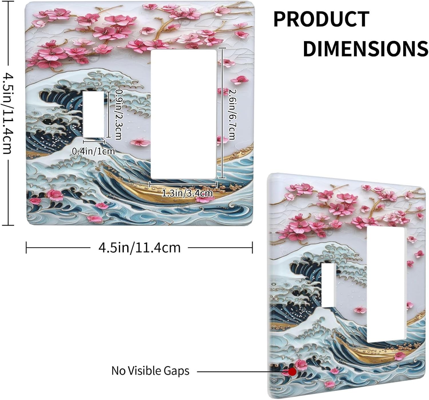 Outlet Covers The Great Wave Off Kanagawa With Sakura 1 Toggle 1 Rocker Combination Decorative Wall Plate Electrical Switch Plates Light Switch Cover Plate for Bedroom Bathroom Decor