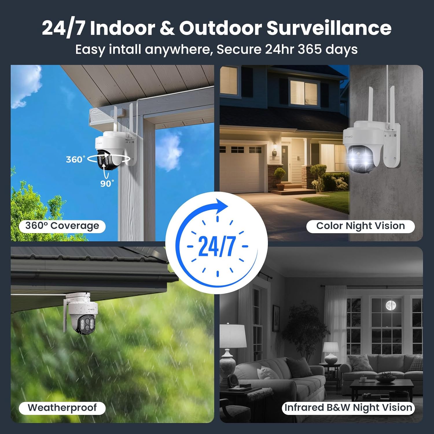 XMARTO 10X Zoom Security Camera, 2K HD 24/7 Recording Security Camera System with Auto Tracking, Wireless PTZ Home Security System for Indoor Outdoor Surveillance, Motion Detection, 2-Way Audio