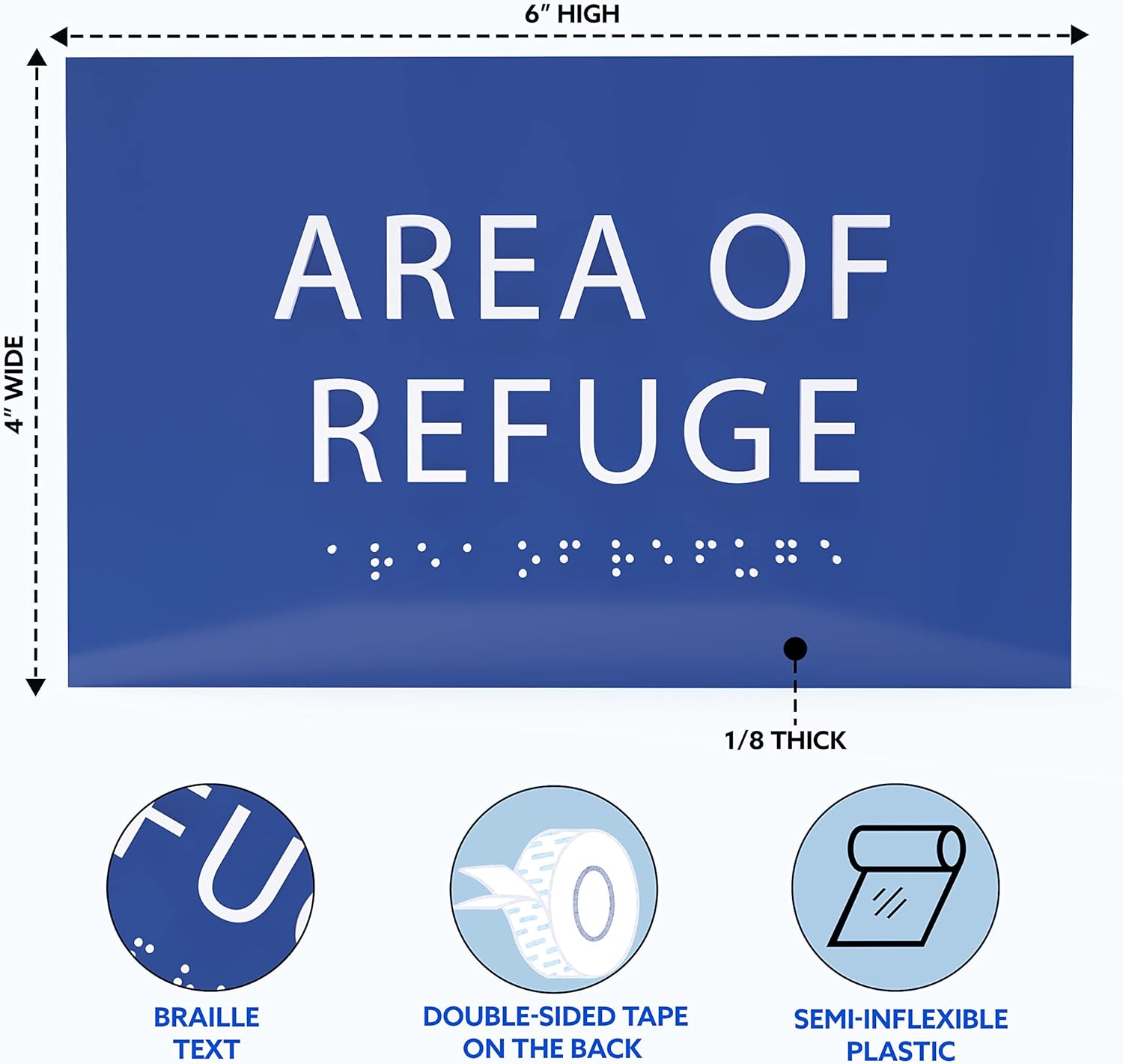 6" X4" Area of Refuge Sign - ADA Compliant Tactile Graphics Grade 2 Braille Text | Wall Mount Plastic Signs for Shopping Malls, Offices, Hotels, Schools, Apartments & Restaurants