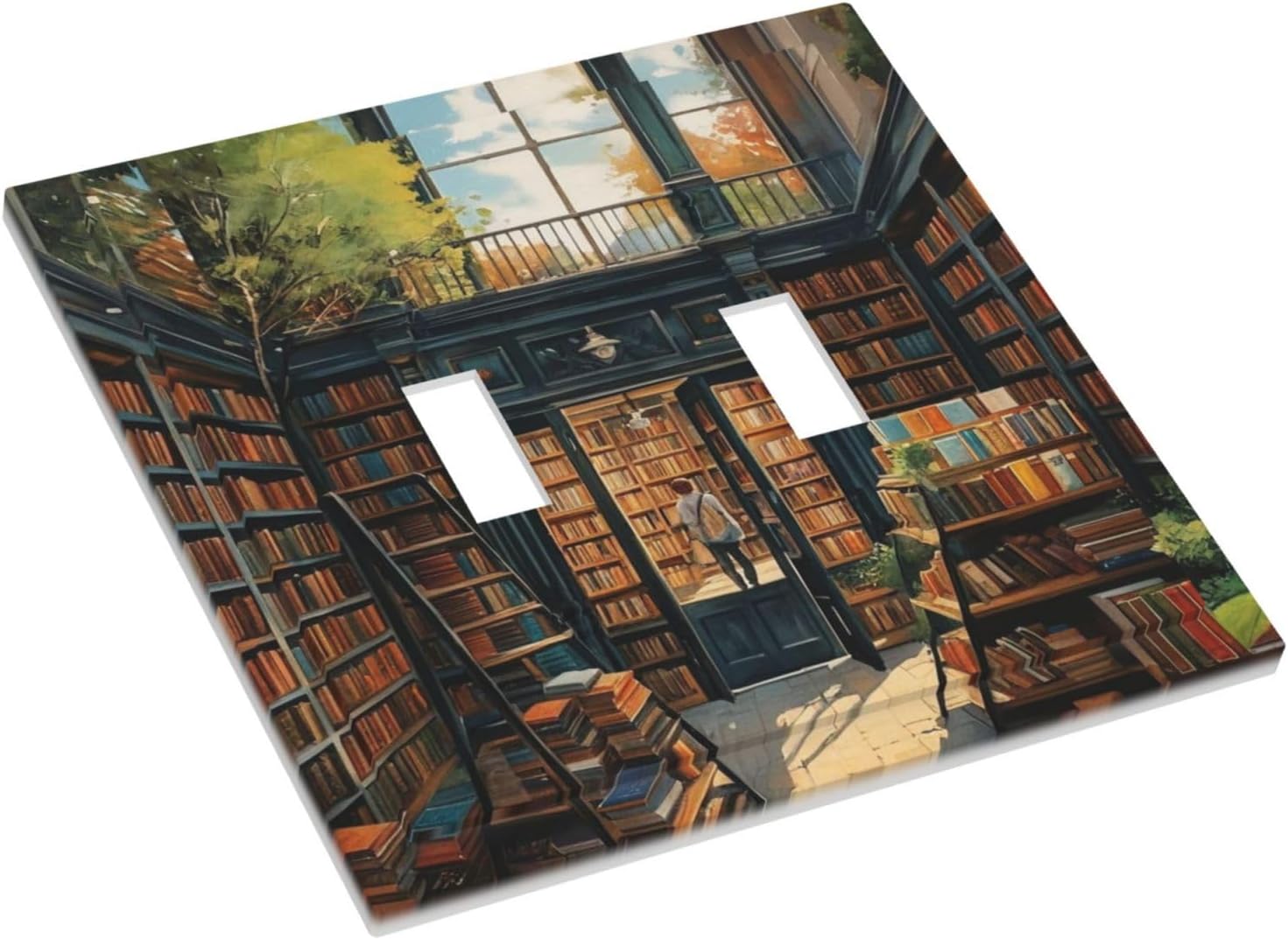 Library With A Lot Of Books Light Switch Covers Double Toggle 2 Gang Wall Plate Dual Decorative Switchplate Electrical Faceplate for Farmhouse Decor