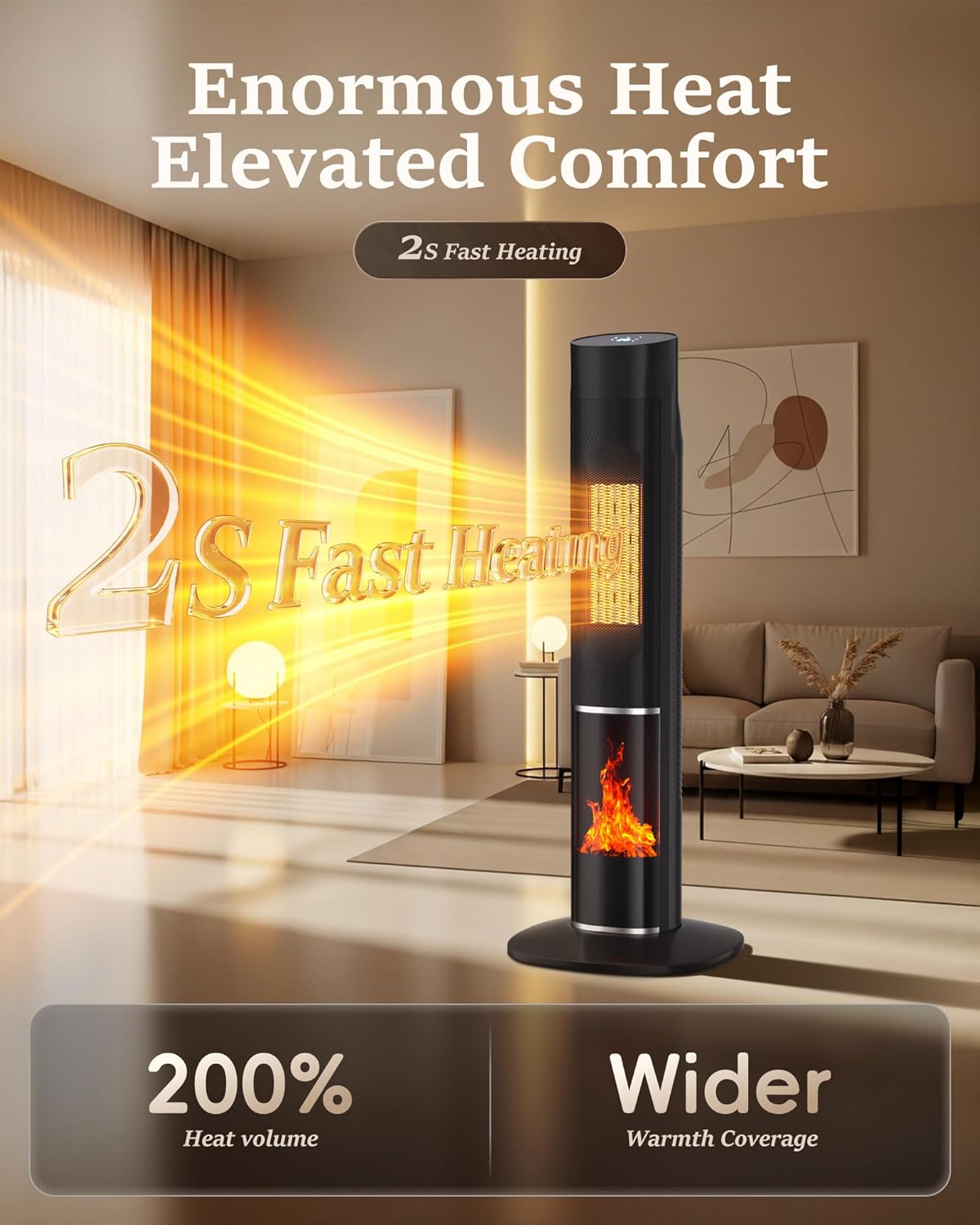 MEPTY 1500W Portable Space Heater Large Room, Electric Space Heaters for Indoor Use with 120° Oscillation, 24H Timer, ECO Mode, 3D Flame, Energy Efficient, Tower Heaters for Office, Bedroom