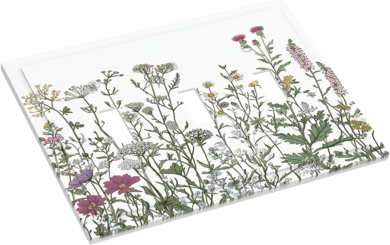 Vintage Herbs Wildflowers Plant Floral Decorative Switch Plates 3 Gang Wall Plate Triple Toggle Light Switch Cover Faceplate Electrical Wall Panels For Bed Room Home Decor