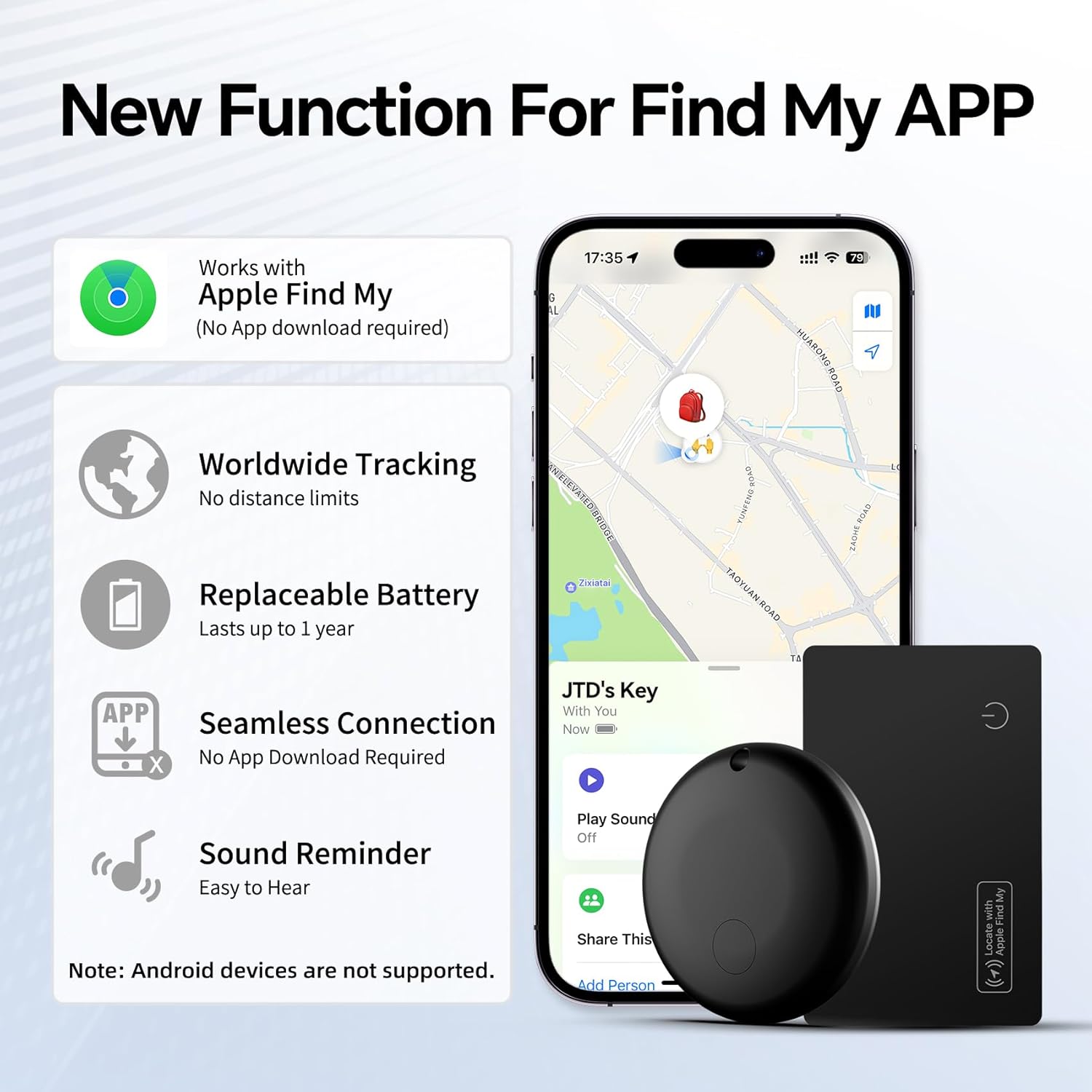JTD Mini Trackers & Wallet Tracker Card, Find My Smart Wallet Card Rechargeable, IP68 Waterproof, Compatible with Apple (iOS Only), Luggage Label Item Locator (2tags1card)