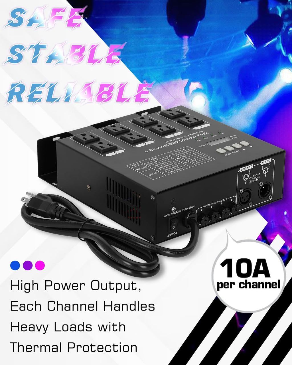 Dmx Dimmer Pack,4 Channel Dmx512 Dimmer Pack， Lighting Controller, Dimmer Pack Suitable for Stage Lighting Control