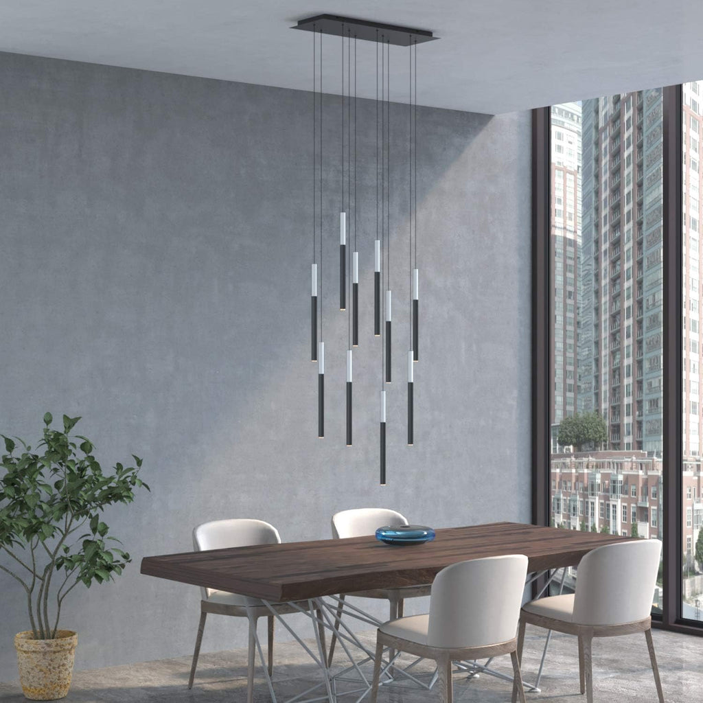 ALTAIR 10 Mini Pendant Lighting White-Black - LED Hanging Light Fixture for Kitchen Island, Bar, Foyer - Cluster Pendants - Dimmable, Adjustable Wire, Lamp Bulb Included