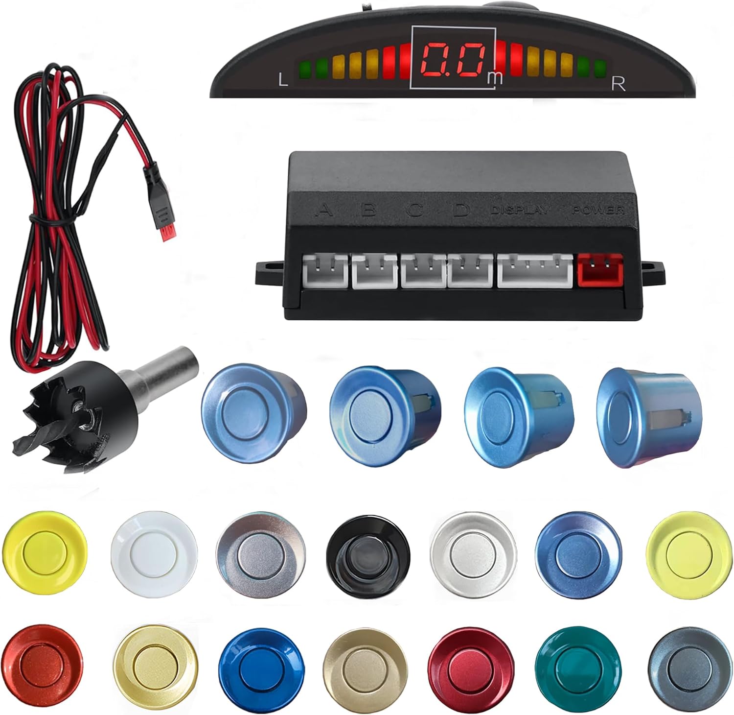 Parking Sensor Kit Backup Sensor Kit Reverse Sensor for Car 18 Color Options for Probes Adjustable Alarm Volume Professional Sensore de Reversa para Carro Safe Driving Assistant（Light Blue）